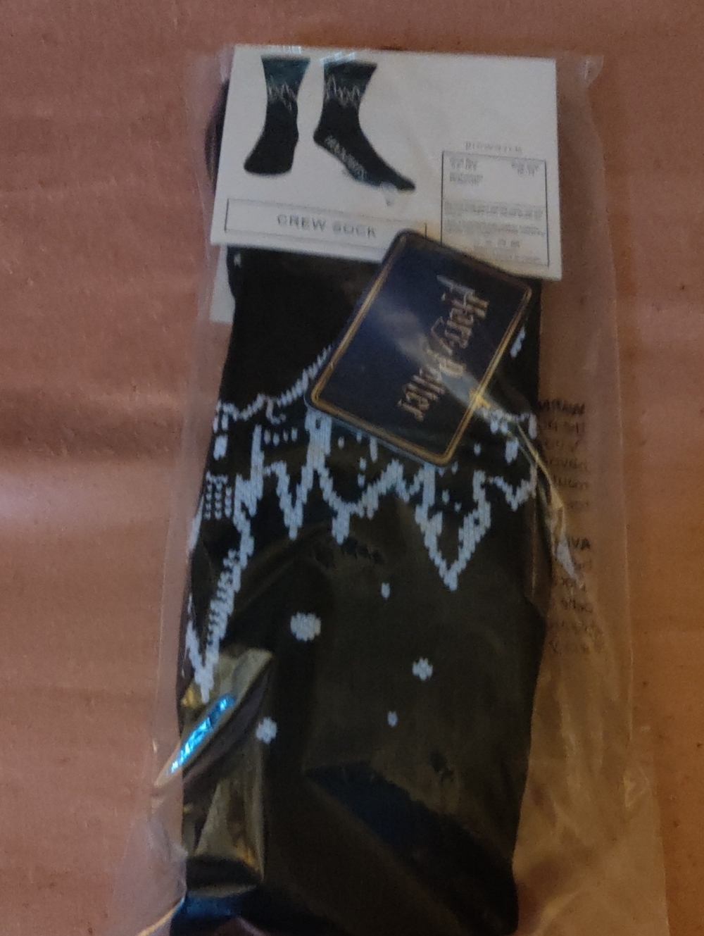 New Harry Potter Socks Black Crew Socks with White Fair Isle Pattern
